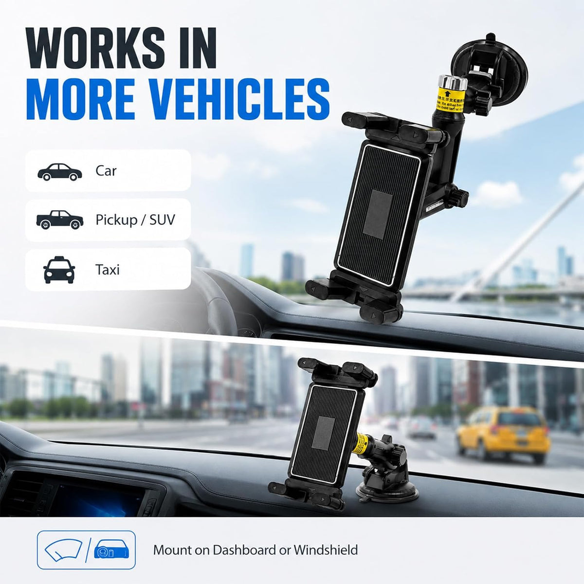5 in 1 Car Phone Holder, Auto Windshield Dashboard Smartphone Mount