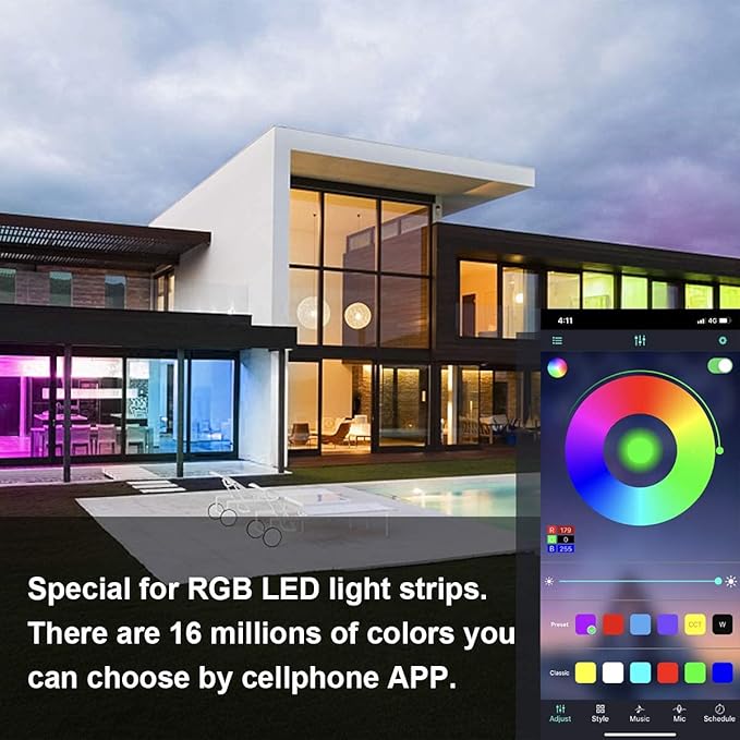 SUPERNIGHT RGB LED Strip Light Controller, APP Controlled LED Smart Music Controller, 2 in 1 RGB Bluetooth Controller Work with Android and iOS System for DC 5V-24V RGB Strip