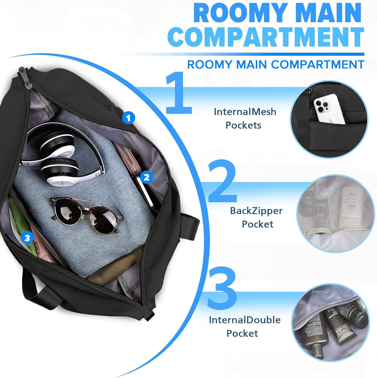 Skiennix Travel Duffle Bag - Versatile Weekender & Gym Bag with Trolley Sleeve | Black
