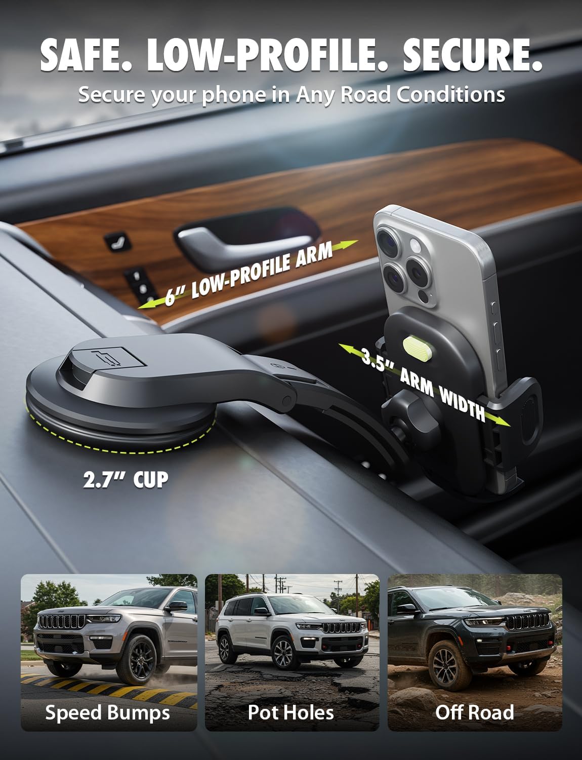 Bracketron TripGrip Low-Profile Car Phone Holder Mount for Trucks Dashboard