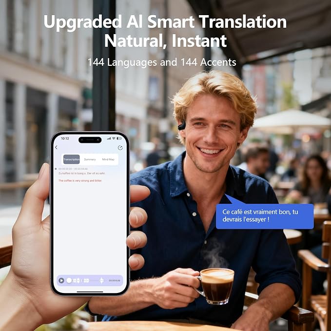 AI Open Ear Headphones Translation Earbuds, Real-Time 2-Way Language Translator