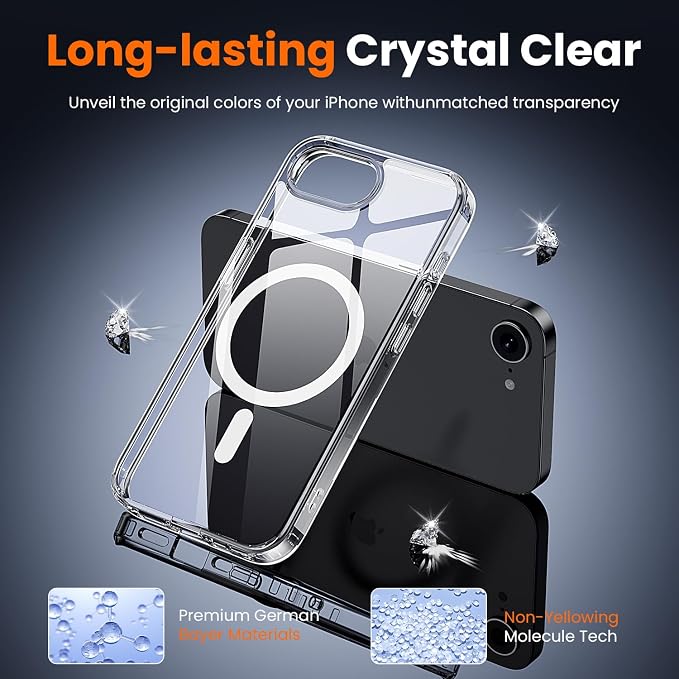 toushion 3 in 1 for iPhone 16E Case Clear/iPhone 17E Case, Not Yellowing