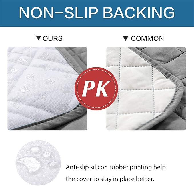 Dog Bed Cover Waterproof Microfiber Quilted Mattress Cover Pet Mat Silicon Non Slip 9 Size Furniture Protectors for Bed Sofa Couch (208 x 259 cm/82 x 102 in,Light Gray)