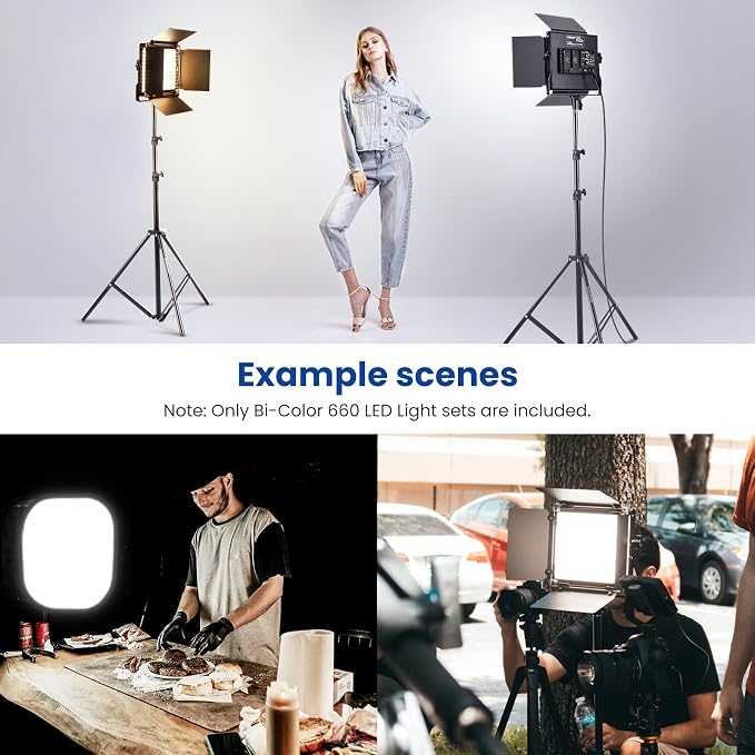 NEEWER 2 Pack Bi Color 660 LED Video Light and Stand Kit: 3200-5600K CRI 96+