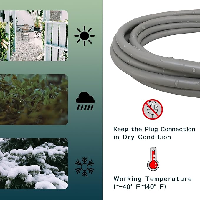 Indoor Outdoor Extension Cord 10 FT, 16/3 SJTW Weatherproof Grey Electrical Cords, 13 AMP Heavy Duty 3 Prong Power Cable Great for Garden, Landscaping & Holiday Decorations