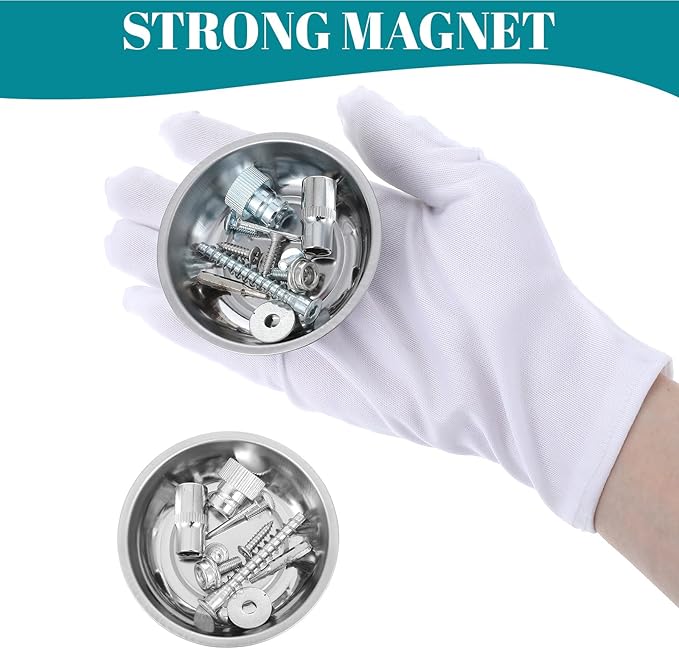 16 Pack 3" Round Magnetic Bowl Trays Set, Round Magnetic Parts Bowl, Stainless Steel Magnet Tool Tray Parts Holder for Screws, Sockets, Bolts, Pins, Mechanic's and Automotive