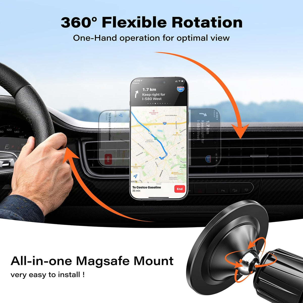 A2C One-Piece Metal Hook Car Vent Mount for MagSafe