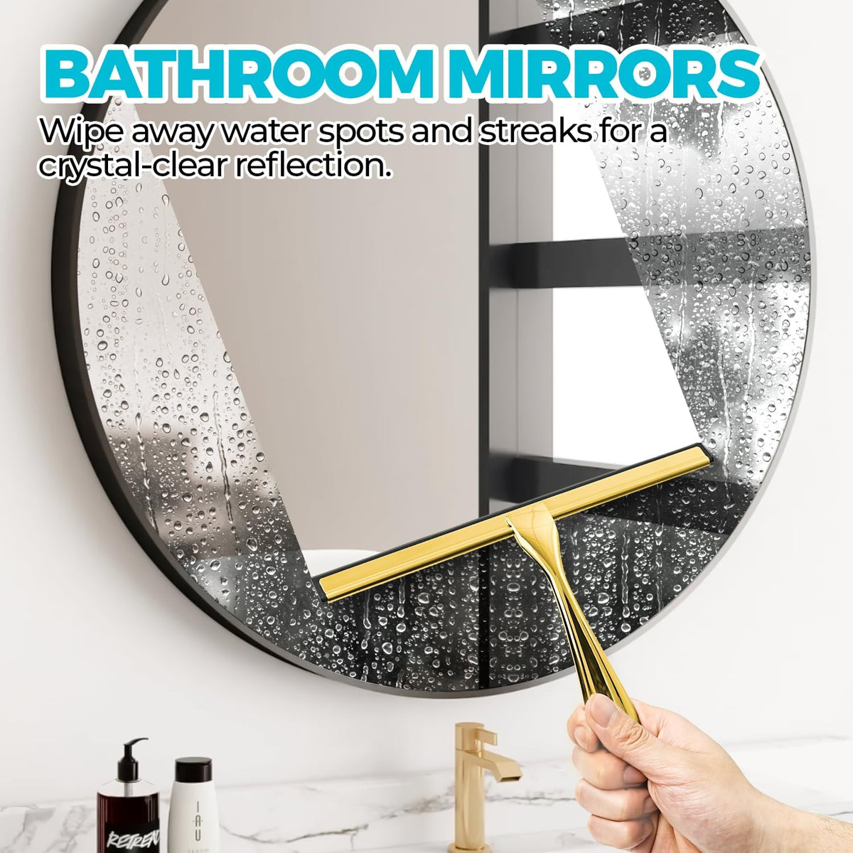 ALFLOD 12" Shower Squeegee for Glass Doors, Tile Walls, Car Windows, Gold | Bathroom accessories, new home essentials, silicone blade, metal handle, adhesive hook, household tool, multipurpose cleaner