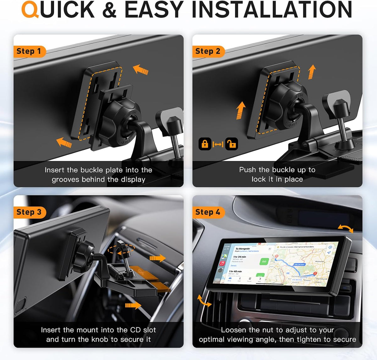 CD Slot Mount for CarPlay Screen 360° Rotation Tool-Free Installation Sturdy and Secure Compatible with in-Car Monitors CD Slot CarPlay Mount
