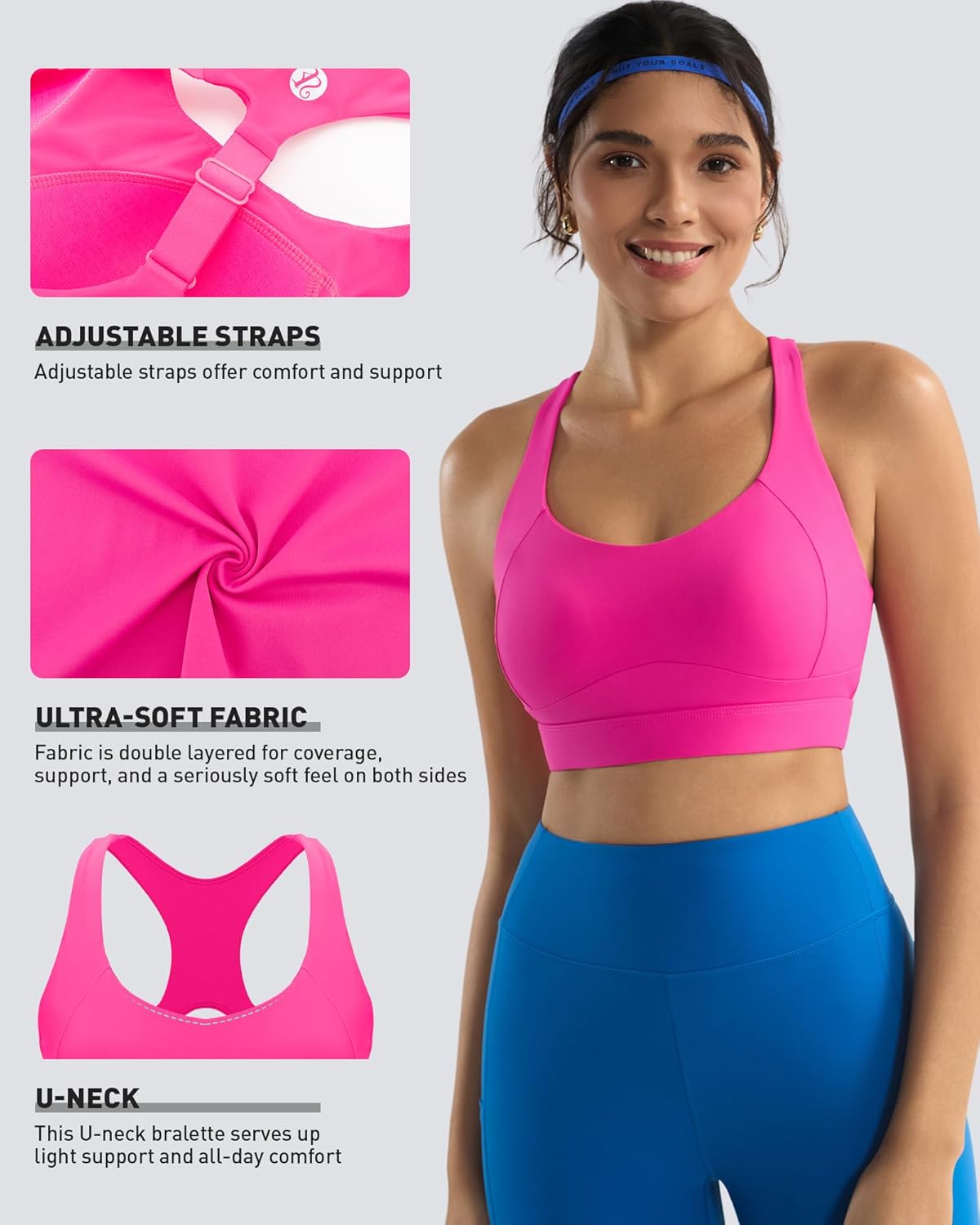RUNNING GIRL High Support Sports Bra - Adjustable Straps & Sewn-In Pads for Women | Comfortable Workout Gear