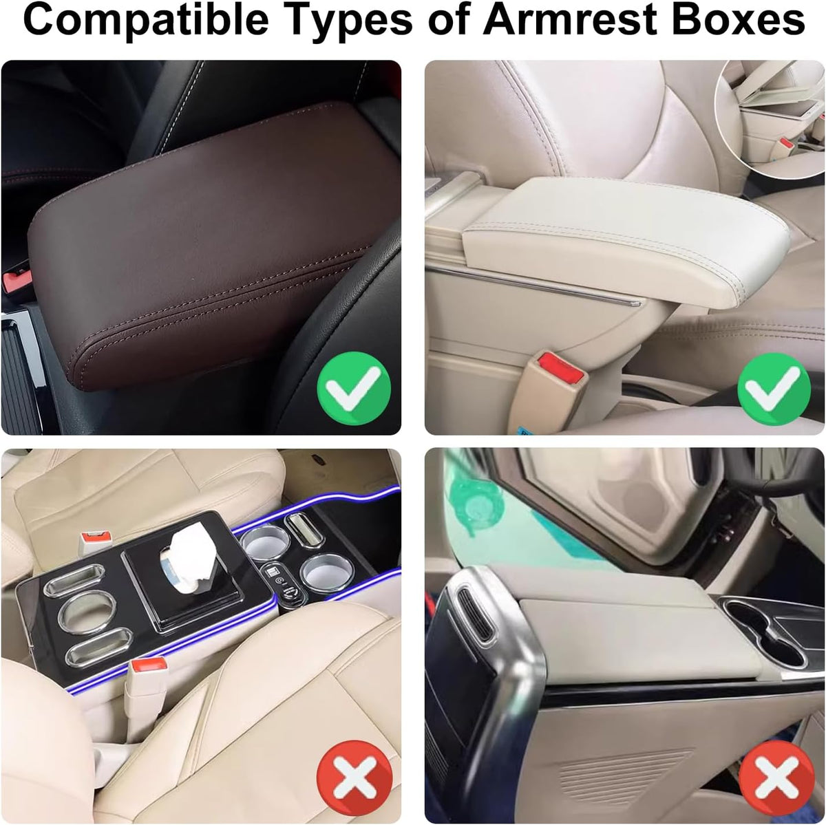 NBTEPEM Bling Car Center Console Cover, Leather Car Arm Rest Cover Cushion with 2 Storage Bags, Middle Console Cover Universal Armrest Protector Pads, Bling Accessories for Most Vehicles (Black)
