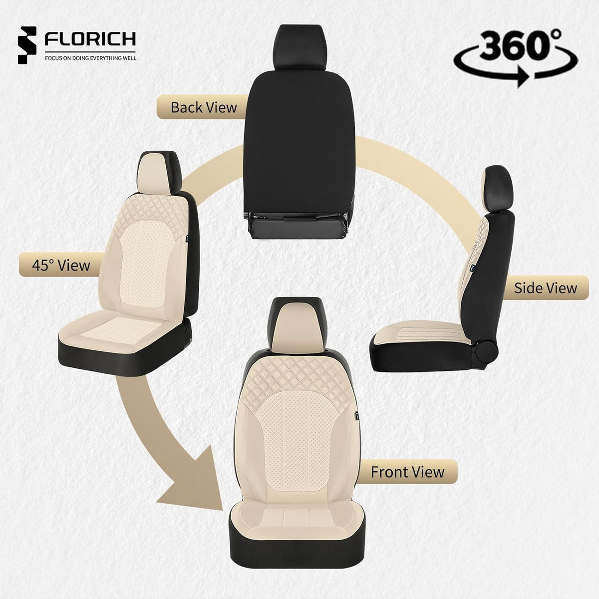 FLORICH Front Seat Covers Leather & Mesh Automotive Seat Protectors 2 Pack Breathable Car Seat Cover Spill-Proof Auto Seat Covers Cushion Universal Fit for Most Car SUV Sedan Truck, Beige