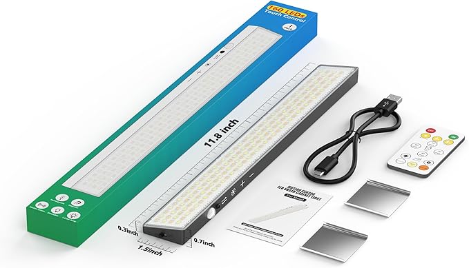 1Pack Touch Control Under Cabinet Lighting, 160LED Super Bright, 4000mAh Long-Lasting, Magnetic Rechargeable Motion Sensor Under Counter Lights for Kitchen, Closet, Remote, Dimmable, 3CC丨Black