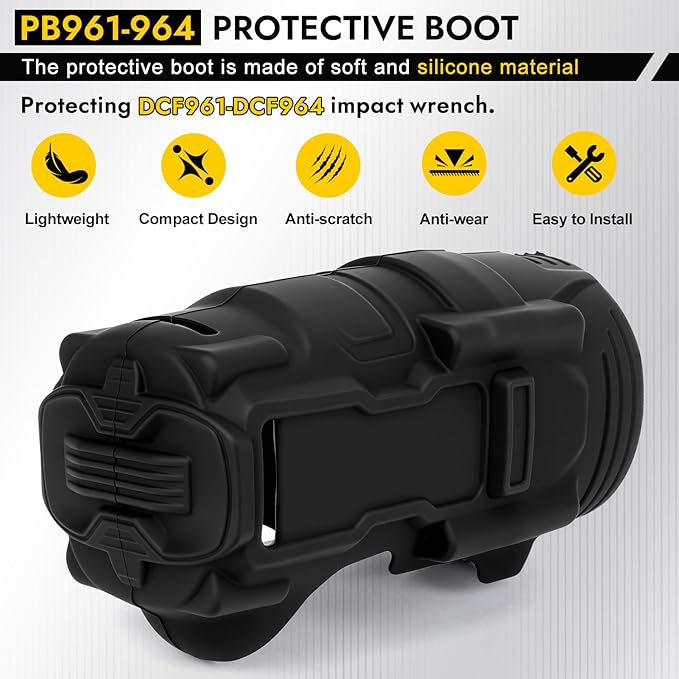 Upgraded DCF961 DCF964 Protective Rubber Boot for 20V MAX DCF961, DCF964, DCF961B, DCF964B, DCF961GP1 Compatible with Dewalt 1/2" and 3/4" Hog Ring High Torque Impact Wrench