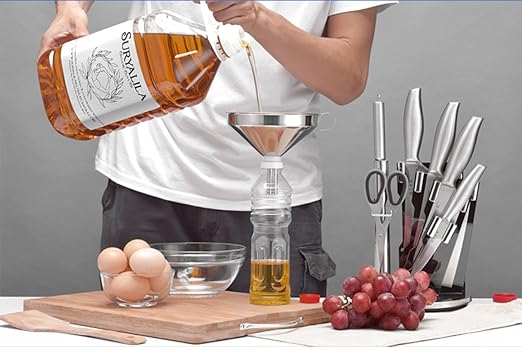 5-Inch Food Grade Stainless Steel Kitchen Funnel with Strainer Filter for Transferring of Liquid Dry Ingredients and Metal Cooking Funnel—Silver