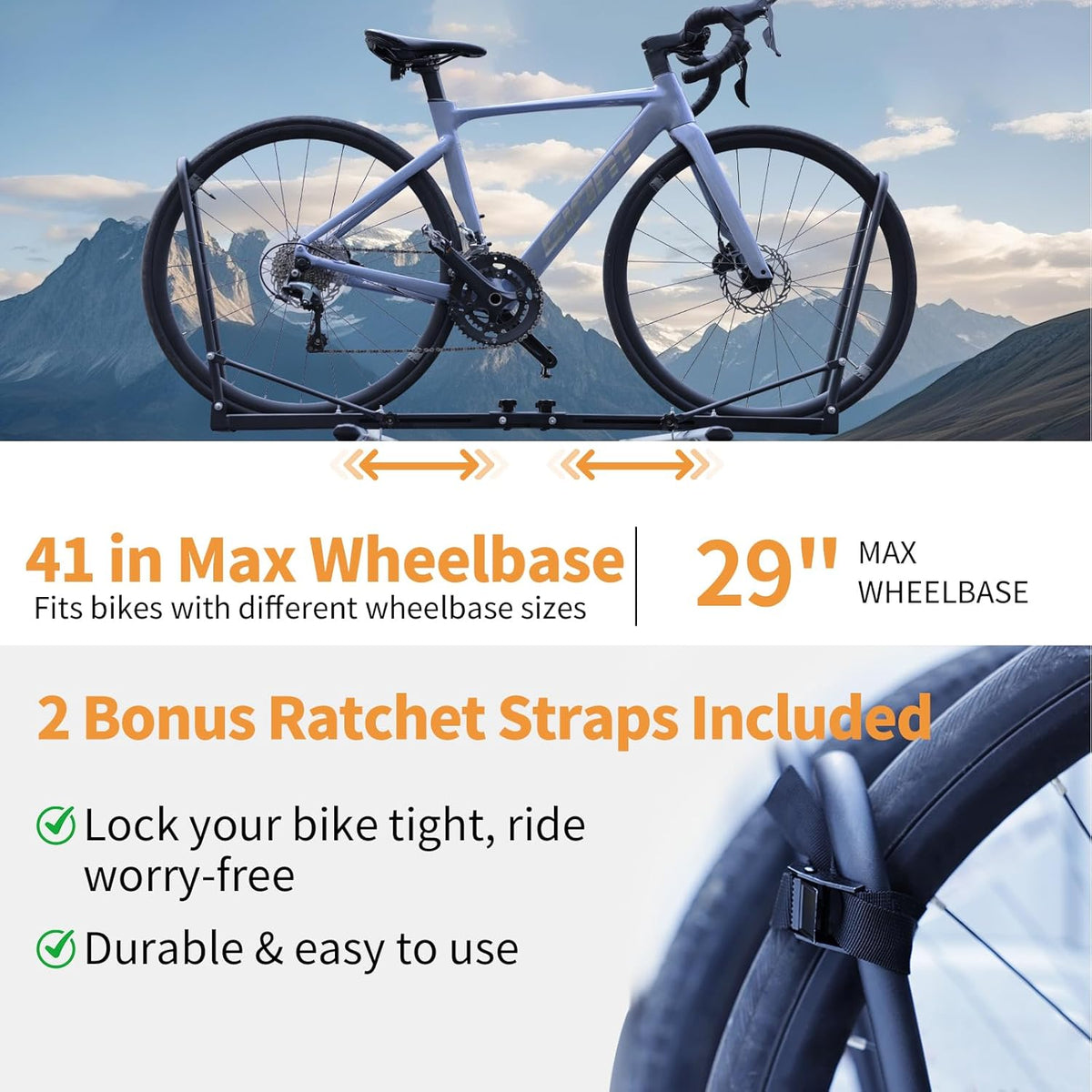 Roof Bike Rack Mount - Skiennix Foldable Upright Bicycle Carrier for Car & SUV | 1-Bike Capacity