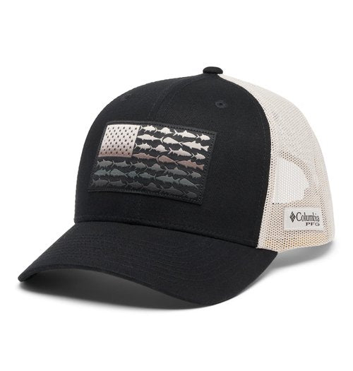 Columbia Unisex Unisex PFG Fish Flag Mesh Snap Back Hat, Black/Dark Stone, One Size