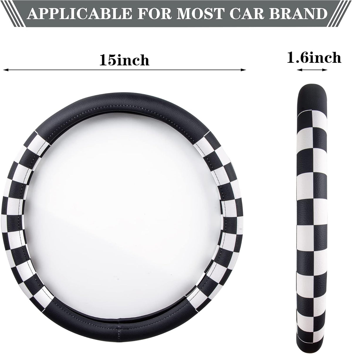 Evankin Lattice Leather Steering Checker Wheel Cover, Black and White