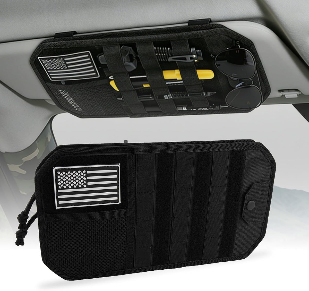 Car Sun Visor Organizer, Fits Most Cars Trucks SUV Jeeps Patrols—Black