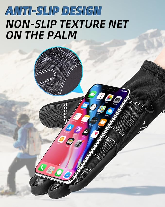 ROCKBROS Winter Cycling Gloves for Men Women Water Resistant Touch Screen Gloves Shock-Absorbing Full Finger Biking Glove Anti-Slip Motorcycle Mountain Bike Gloves, for Fishing, Driving, Golfing