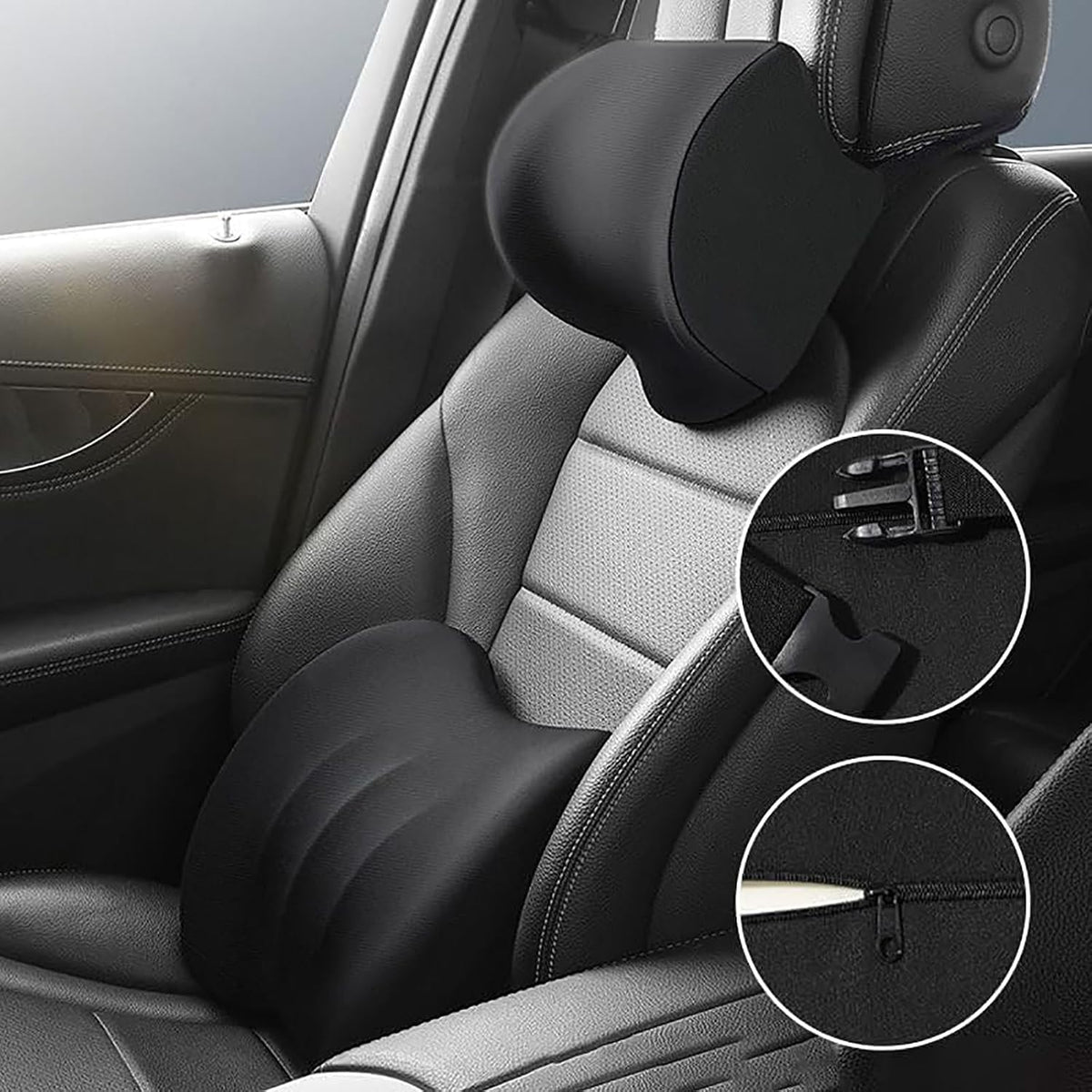 Car Headrest & Lumbar Support Cushion For Ford Bronco Sport (CX430) 2021-2025, Ergonomic Car Seat Headrest Memory Foam Neck and Back Pillow Kit Breathable Removable for Driving Fatigue Relief