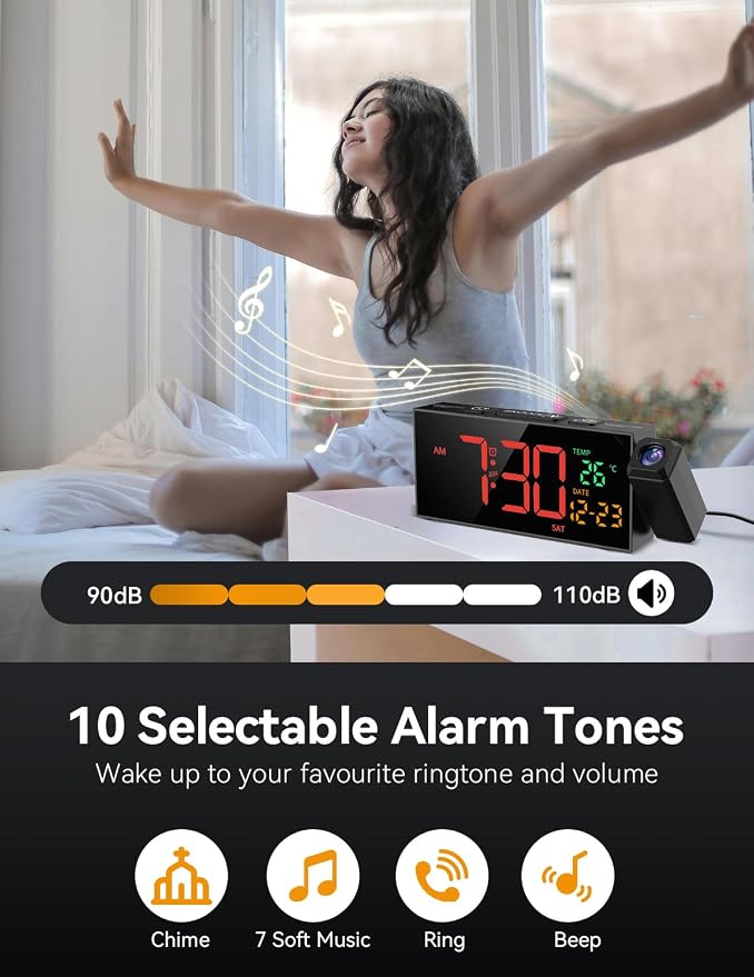Netzu Projection Clock for Bedroom Ceiling, Alarm Clocks