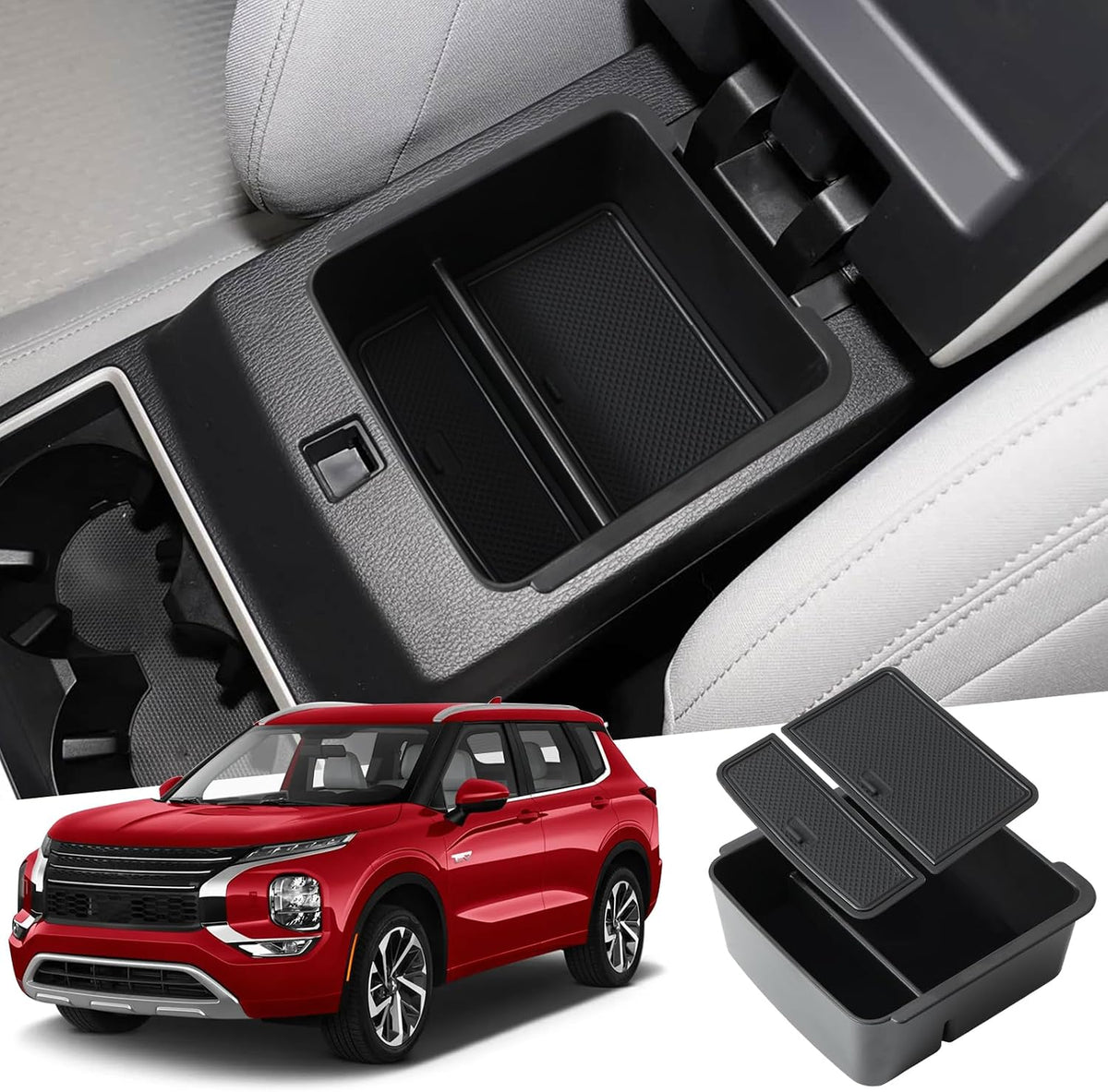 Center Console Organizer Tray for Mitsubishi Outlander 2022-2025 2026 Accessories (NOT for Outlander Sport), Armrest Storage Box Insert Tray with Non-Slip Smooth Silicone Liners Car Organizer