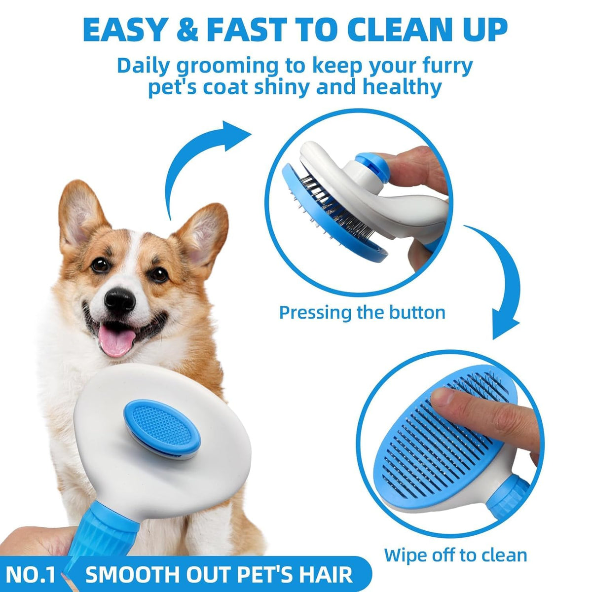 Skiennix Bath Grooming Kit - 6-in-1 Slicker Brush, Towel & Scrubber Gloves for Shedding Dogs & Cats | Blue