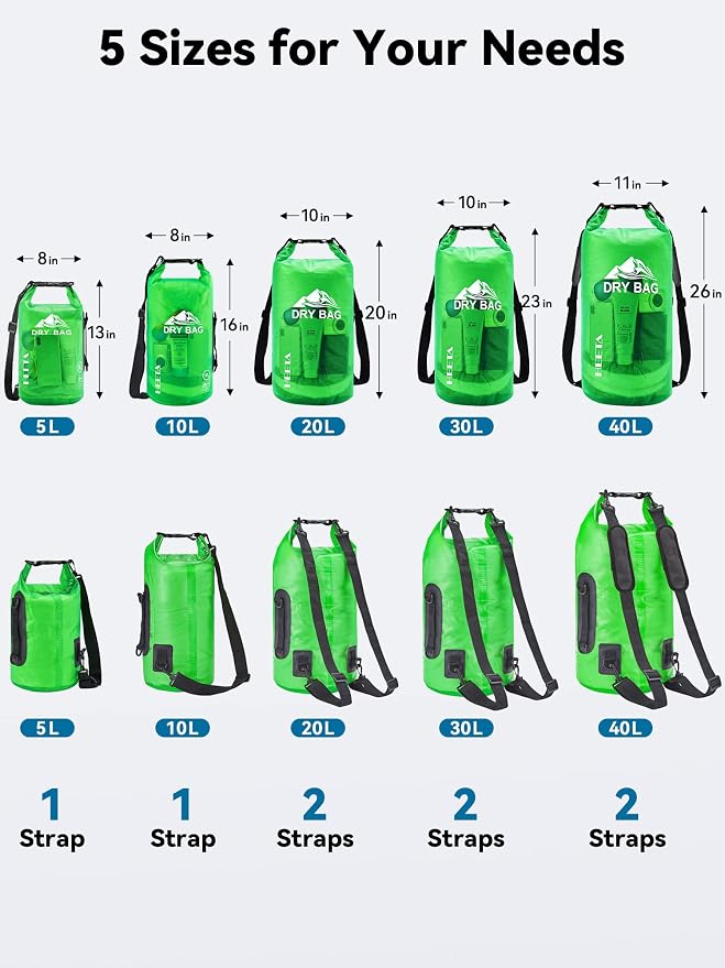 HEETA Dry Bag Waterproof for Women Men, 5L/10L/20L/30L/40L Roll Top Lightweight