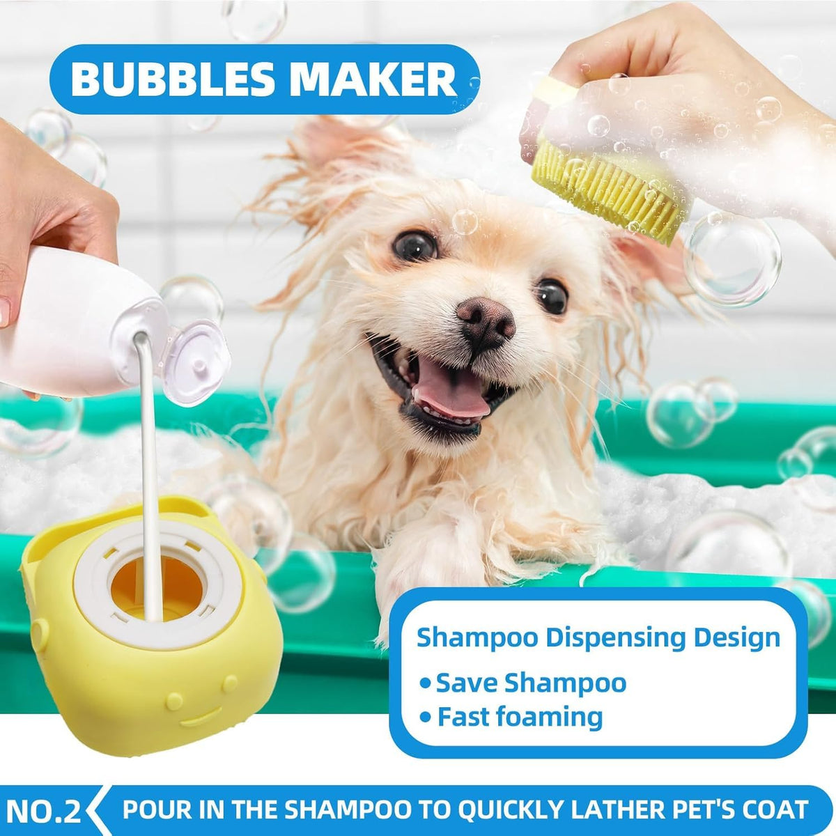 Skiennix Bath Grooming Kit - 6-in-1 Slicker Brush, Towel & Scrubber Gloves for Shedding Dogs & Cats | Blue