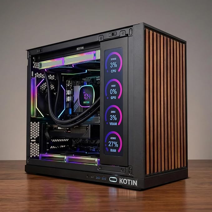 KOTIN Prebuilt Gaming PC, Ryzen 7 9700X, 32GB DDR5, RTX 5060 8GB, 1TB SSD | 360mm Liquid Cooled Gaming Desktop, 11.3in Smart Display, 650W 80+ Gold PSU, WiFi 7, Assembled in USA, Windows 11 ARGB Tower