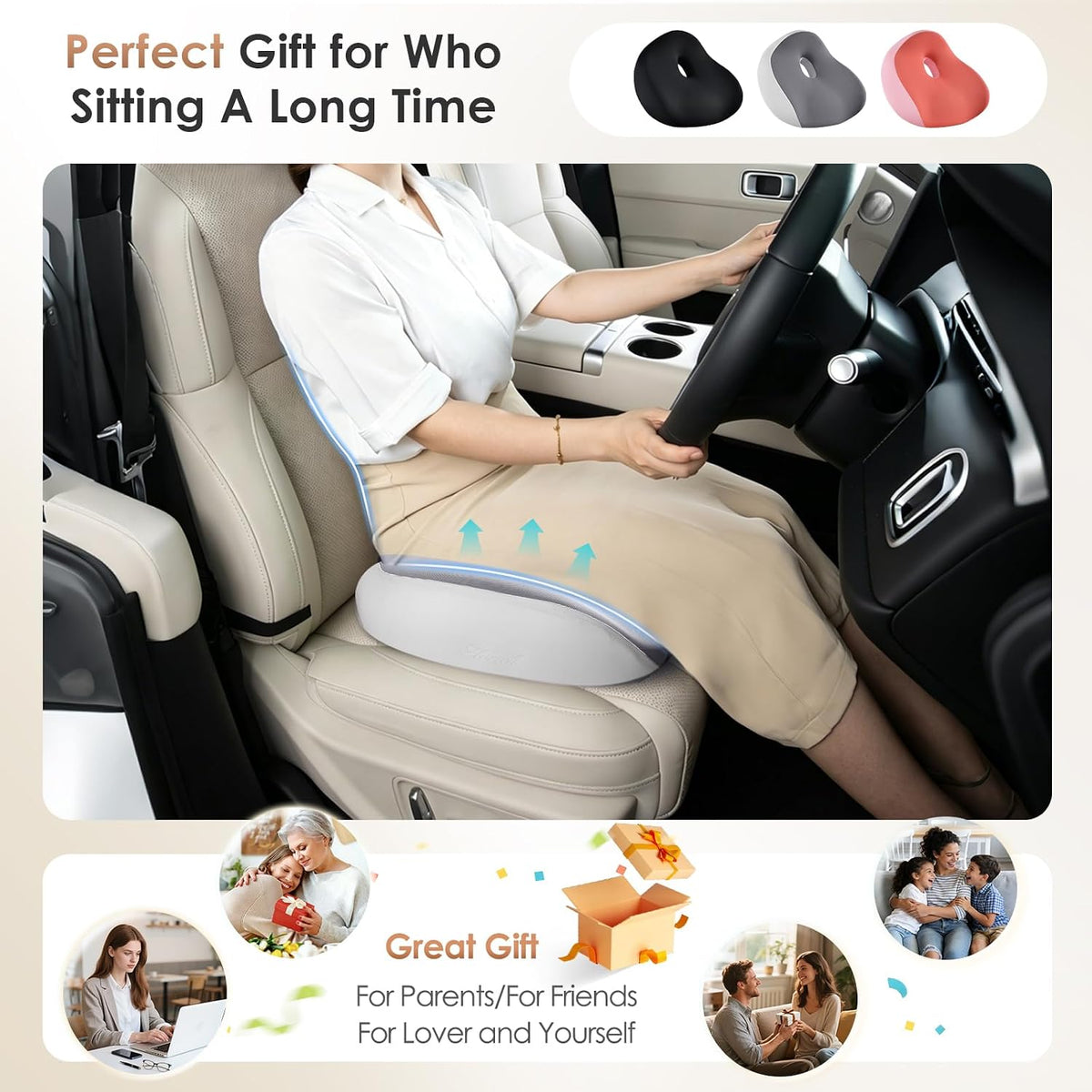 FLORICH Car Seat Cushion for Driving, Memory Foam Seat Cushion for Car Office Chair, Non-Slip Washable Seat Cushion for Car, Driver, Office-Gray