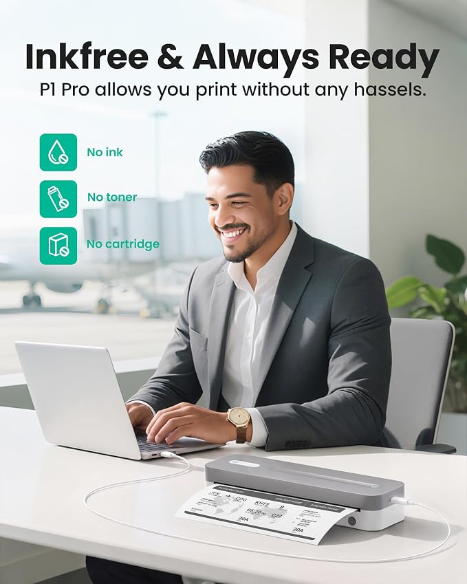 P1 Pro Portable Inkless Printer, 300 DPI Wireless Thermal Printing