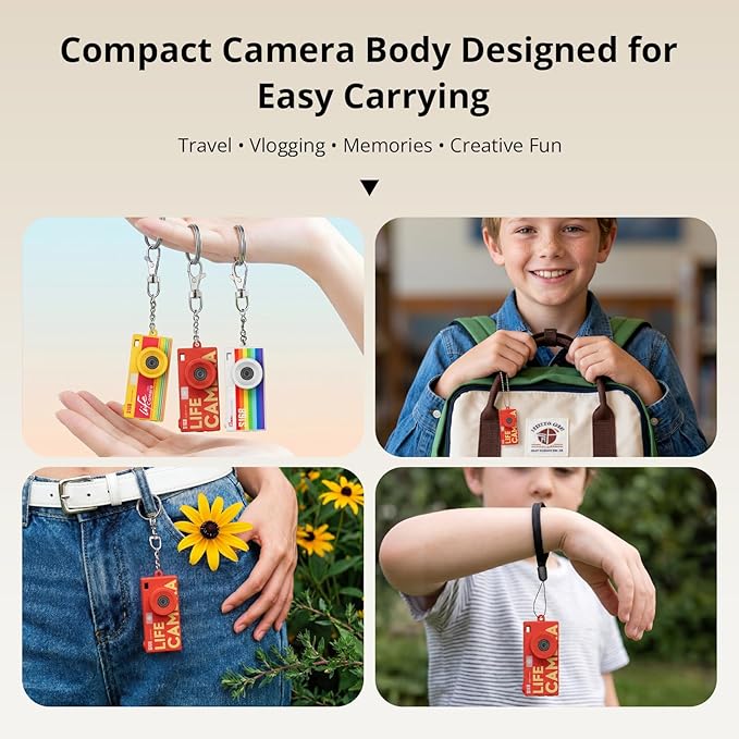 Mini Keychain Digital Camera, 1440P Video, 2MP Photos, 16GB Card, Type C