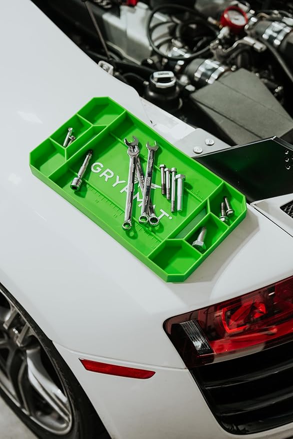Grypmat Plus Grip Mat for Mechanics - Non-Slip Flexible Silicone Tool Tray - Tool Organizer for Tool Box - Magnetic-Free, Easy-to-Clean Tool Mat - Small, Gray