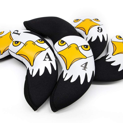 Black Neoprene Golf Iron Club Covers - Lightweight Headcovers Set, Fits Oversized & Standard Size Clubs, Gifts for Golf Players, Dad, Father