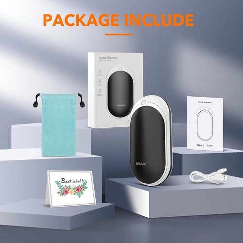 BESKAR Rechargeable Hand Warmer - 5200mAh Double-Sided Electric Heater | Portable USB Quick Charge for Outdoor Use