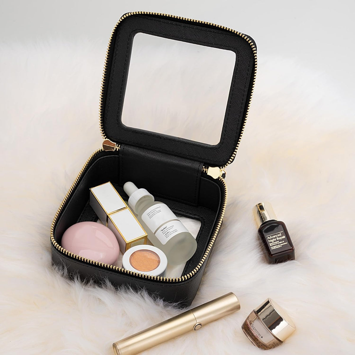 Aveniee Clear Makeup Bag Small, Mini Travel Toiletry Bag Cosmetic Bags TSA Approved, Clear Makeup Case Pouch with Zipper, Car Organizer Essentials for Women Men,Black