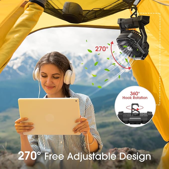 ONLYNEW Portable Fan Rechargeable, 20000mAh Cordless Battery Powered Fan with LED Lantern, USB C Battery Operated for Camping Travel Bedroom Home Tent Office Beach Desk Fishing Table