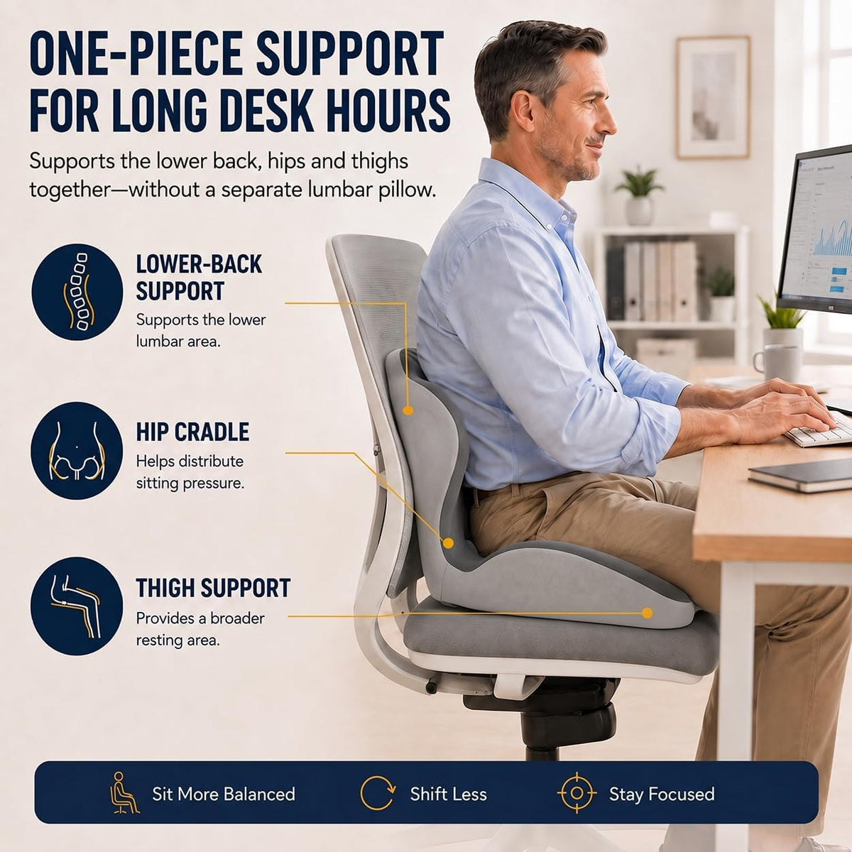 Ergonomic Seat Cushion for Office Chair with Lumbar Support