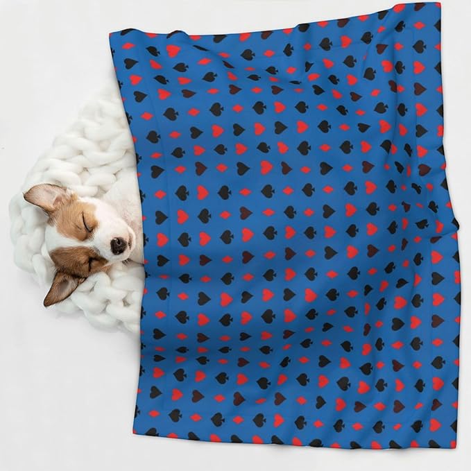 Pet Blanket for Couches and Beds, Poker Playing Cards, Reversible Double Sided Plush Design with Soft Bumpy Texture and Smooth Surface, Furniture Protector