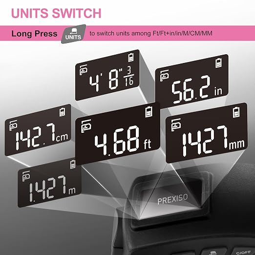 PREXISO 2-in-1 Digital Tape Measure - 16Ft Pink Digital Measuring Tape