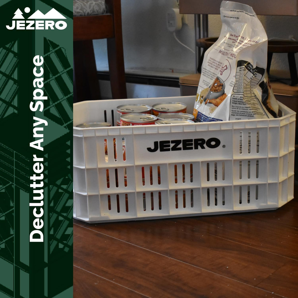 JEZERO Harvest Storage Crate | Stackable Plastic Tote Box for Fruit & Vegetables, Kitchen, Pantry, Closet, Car & Outdoor Use | Open Utility Bin, White, 6-Pack, 20" x 12" x 8"