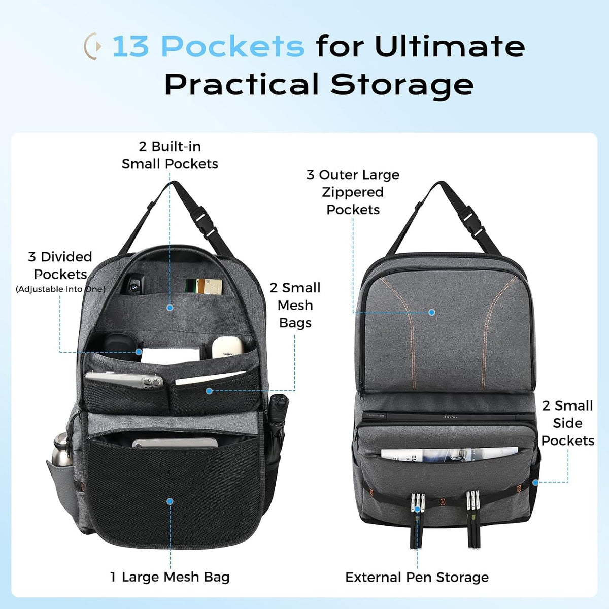 Coverado Backseat Car Organizer, Heavy-Duty Durable Dual-Way Use Car Back Seat Organizer Waterproof with Reinforced Pockets, Zipper Closure Design, Protect Valuables from Spills, Keeps Car Tidy