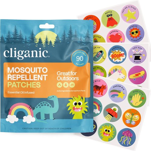Cliganic Mosquito Repellent Stickers - 90 Pack of Natural, DEET-Free Essential Oil Patches for Kids
