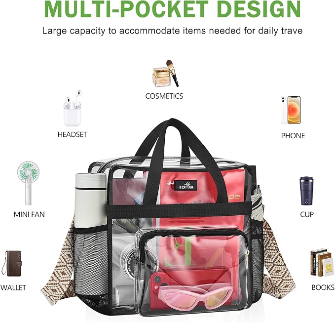 MAY TREE Clear Bag for Stadium Events, Transparent Bag for Concert Sports Gym