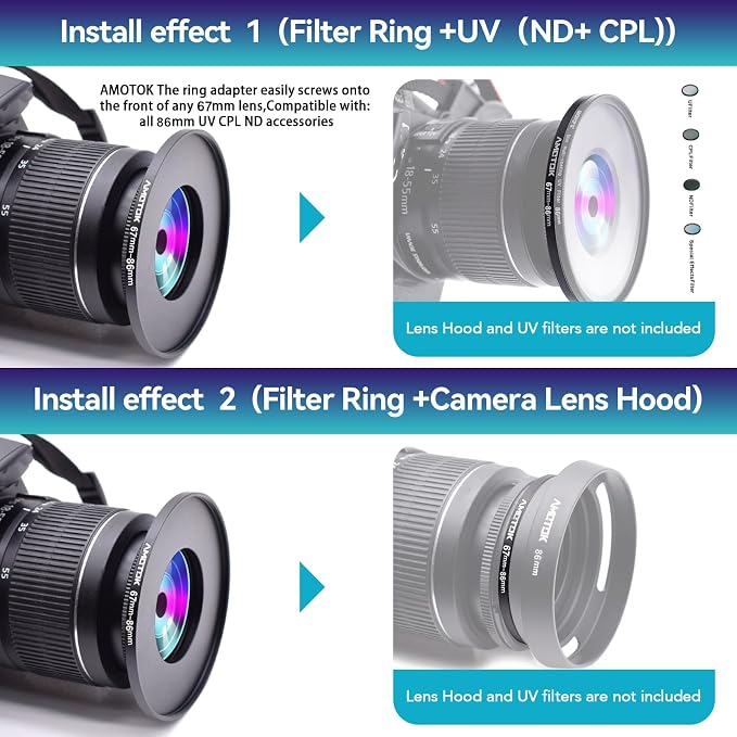 67mm Lens to 86mm Camera Lens Adapter, 67mm to 86mm Filter Step up Ring Adapter