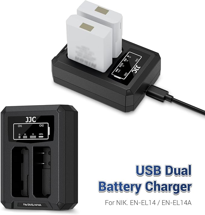 JJC EN-EL14a EN-EL14 Battery Charger USB Dual Slot