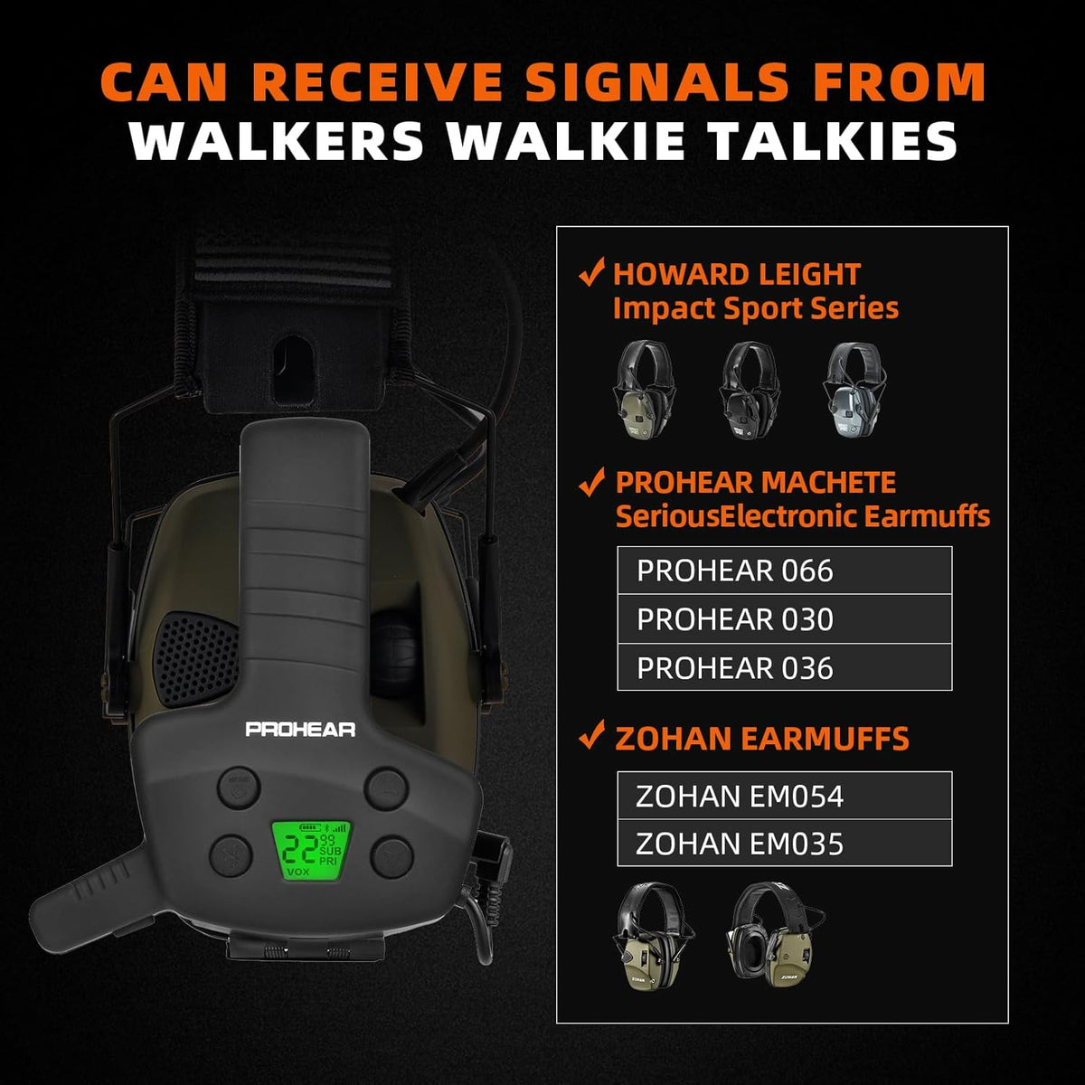 RH09 Bluetooth Walkie Talkie Upgrade Module - 3 Mile GMRS 2-Way Radio, 22 Channels, USB-C Rechargeable | Compatible with PROHEAR, ZOHAN & Howard Leight Impact Sport