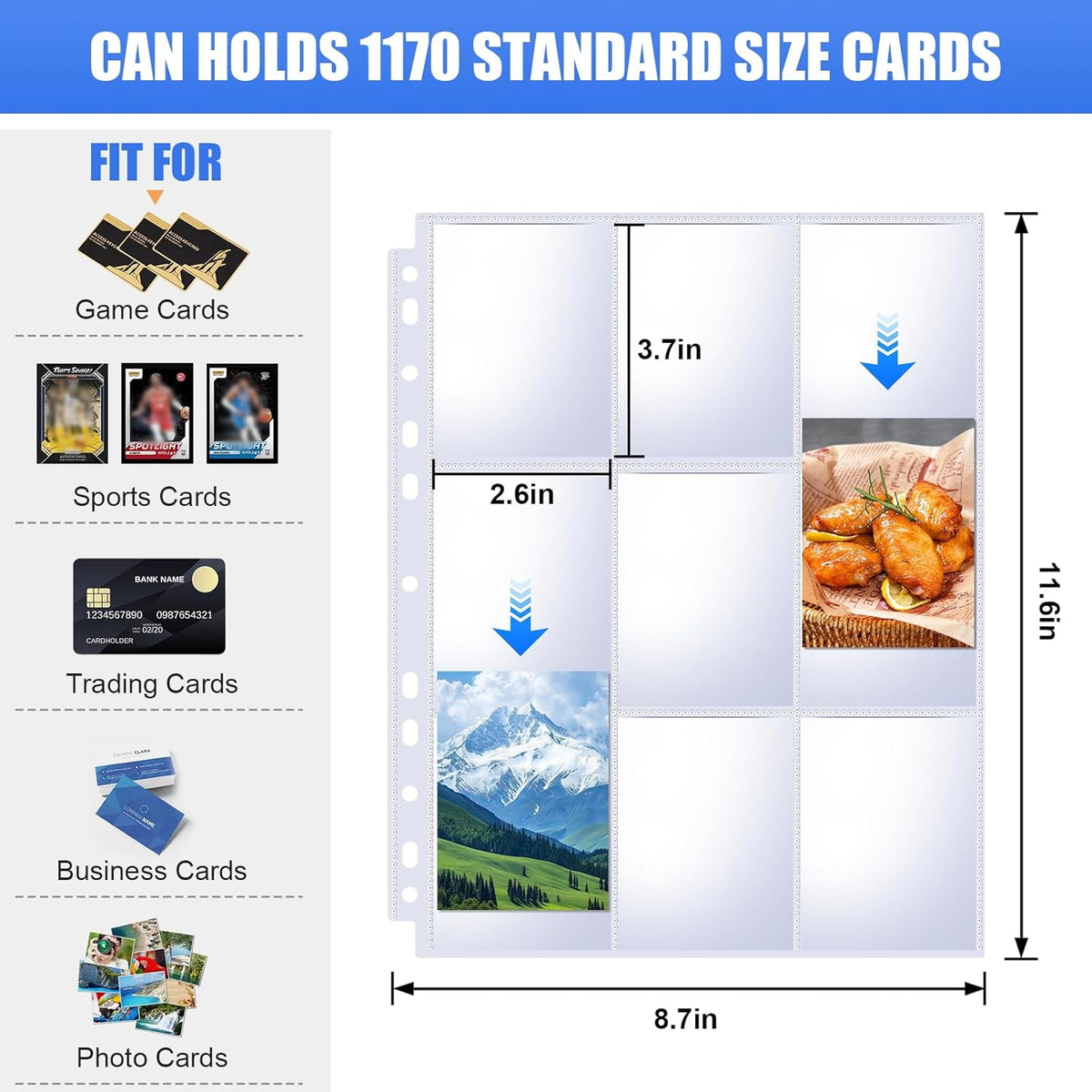 Skiennix Trading Card Sleeves - 65 Pack 9 Pocket Binder Sheets for MTG, TCG, Baseball & More
